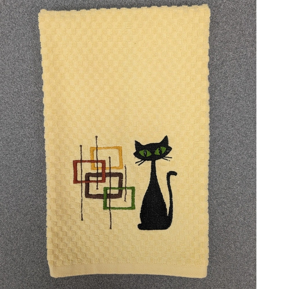 Mid Mod Retro Cat Mid-Century Squares Kitchen Bar Tea Hand Towel Gift Idea!